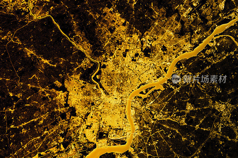 费城金色抽象城市地图