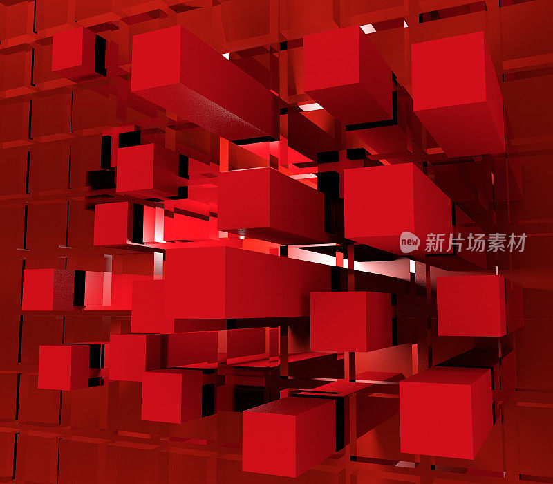 3D红色抽象方块背景