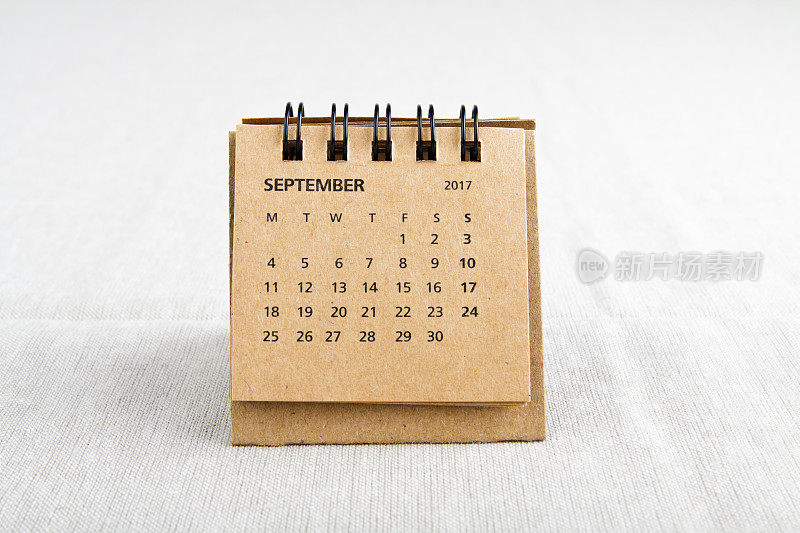 9月。日历表。