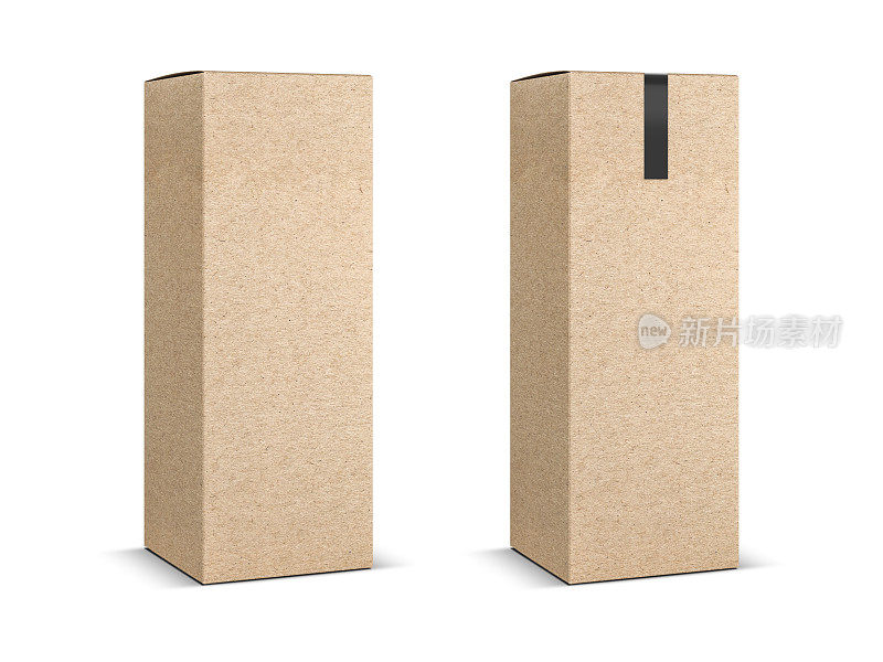 两个棕色牛皮纸盒子模型与标签隔离在白色背景，3d渲染