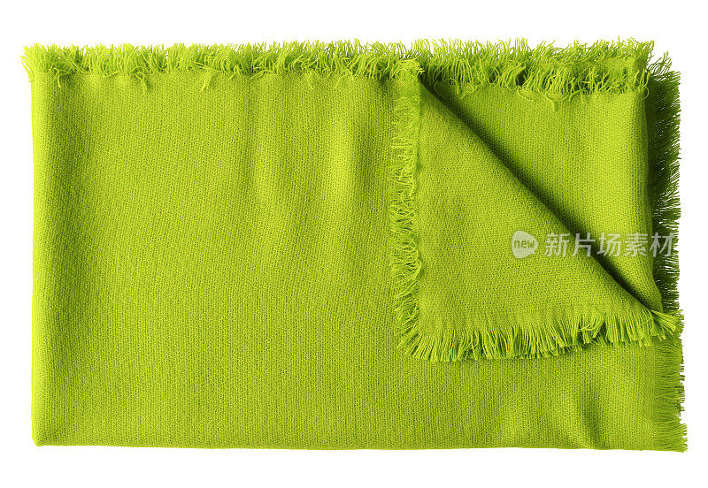 黄绿色折叠羊毛披肩毯子孤立在白色