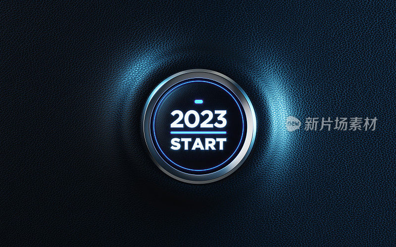 2023汽车启动按钮在仪表盘上;2023年新年概念