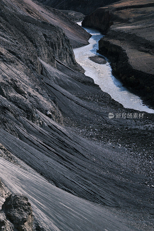 河水在山间流淌。鸟瞰图