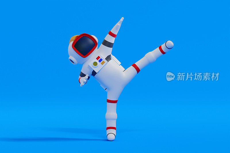 宇航员舞蹈，科技太空探险发现，3D渲染。