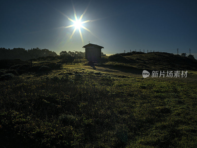 阳光下的牧场小屋