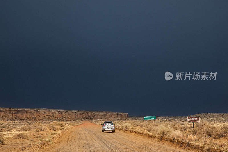 新墨西哥草原乡村道路对抗暴风雨戏剧性的天空