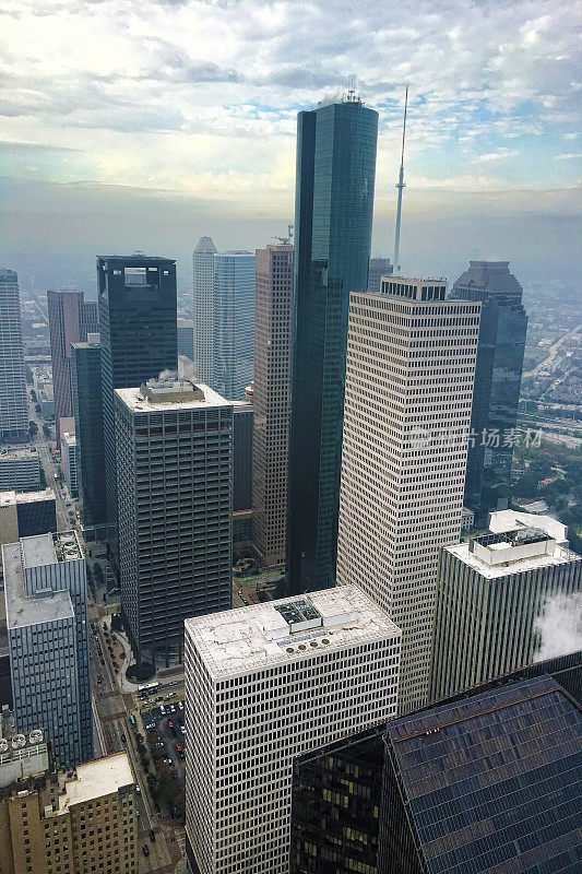 休斯顿城市中心的垂直鸟瞰图