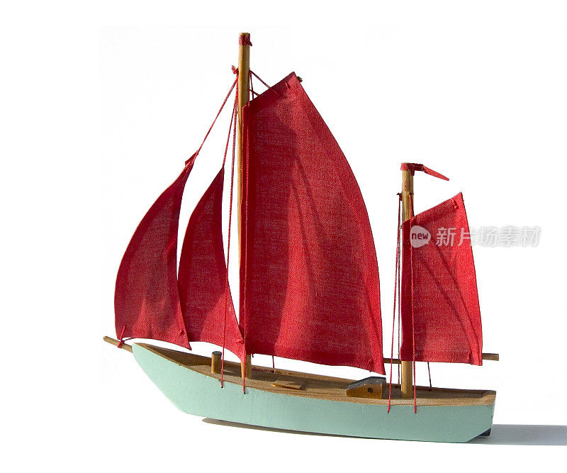 工作室对象;绿松石模型帆船与红色的帆