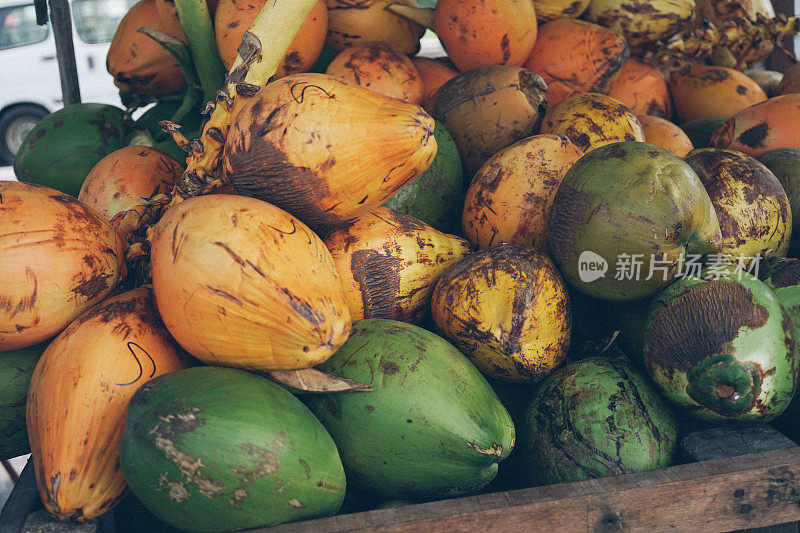 马尔代夫摊位上的椰子水果