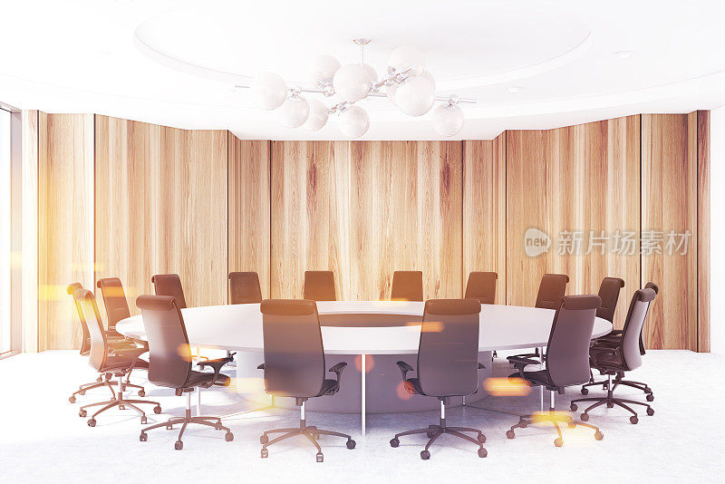 木制会议室，圆桌色调