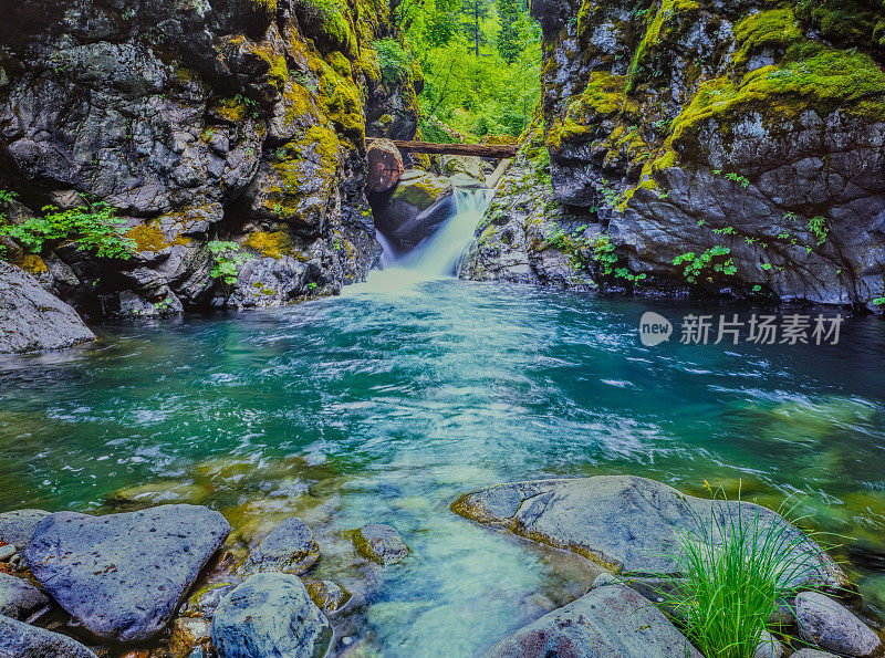 宾奇碗瀑布在哥伦比亚河峡谷国家风景区，鹰溪，俄勒冈州