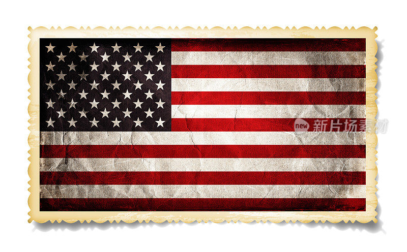 (剪切路径!)美国国旗在旧照片中孤立