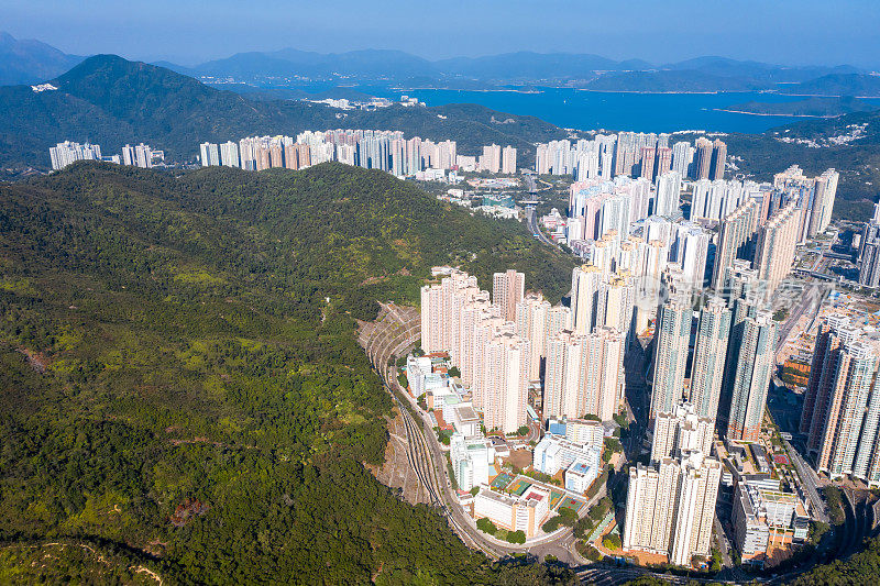 中国香港现代住宅建筑的无人机视图