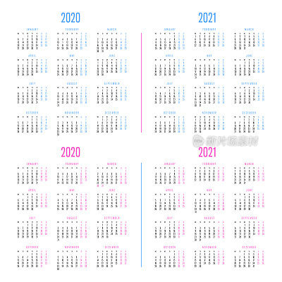 2020年和2021年的日历有两种不同的颜色