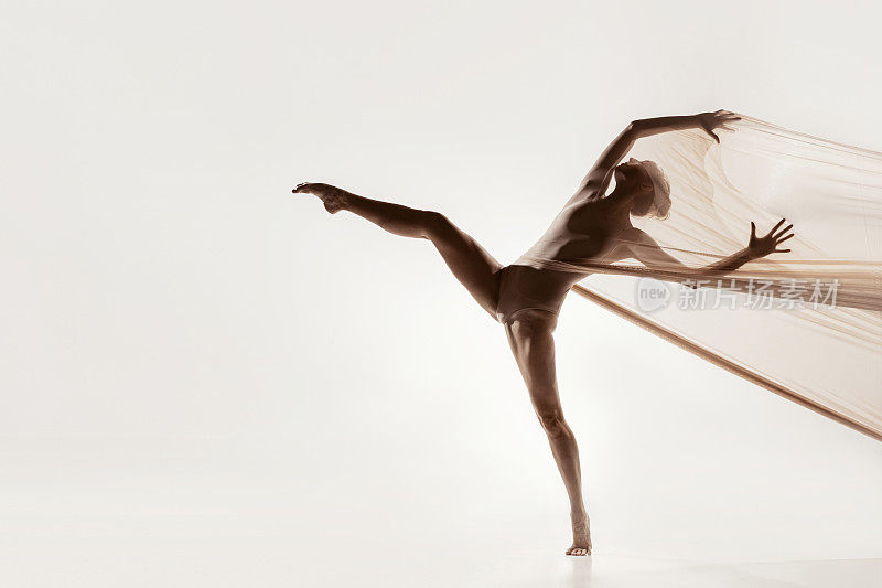 现代芭蕾舞演员。当代艺术的芭蕾舞。年轻柔韧的运动女性。