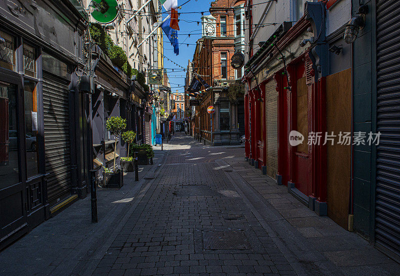 爱尔兰都柏林，冠状病毒感染期间，都柏林市中心空荡荡的街道。