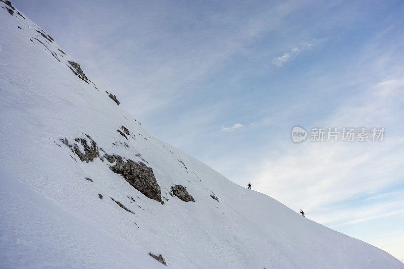 雪山山脊上的一群徒步旅行者