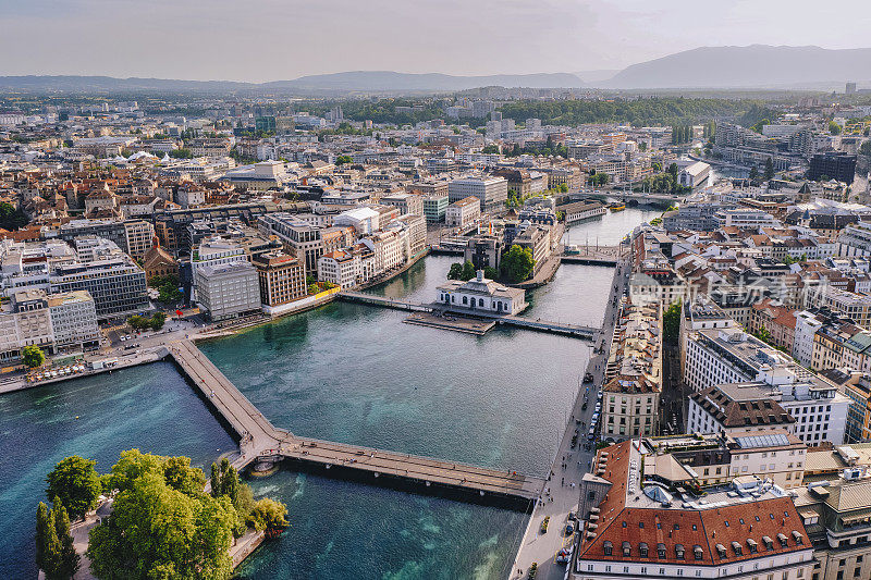 瑞士日内瓦市中心的鸟瞰图