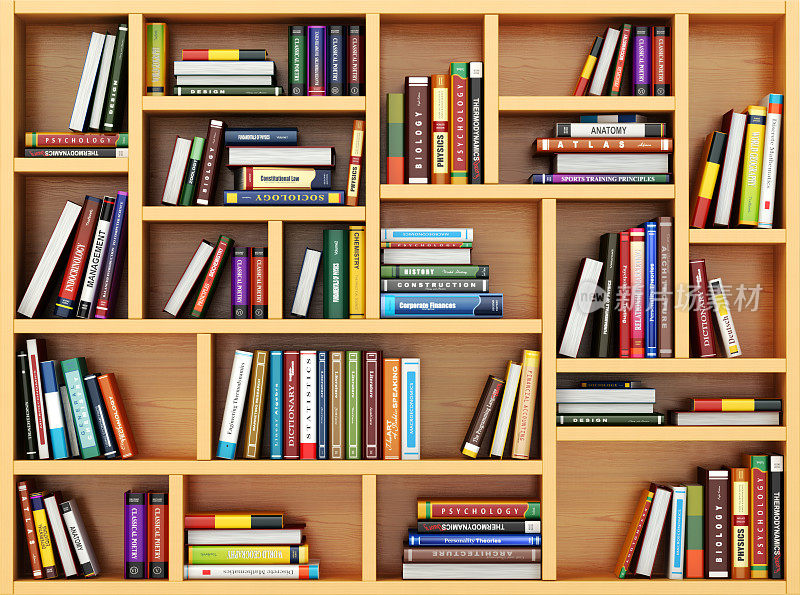 教育的概念。书架上放着书本。