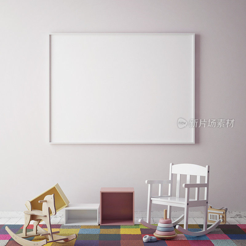 模拟海报框架在儿童房，斯堪的纳维亚风格