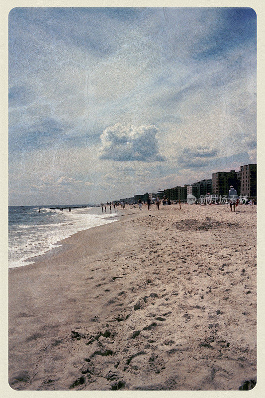 复古海滩风景-复古明信片