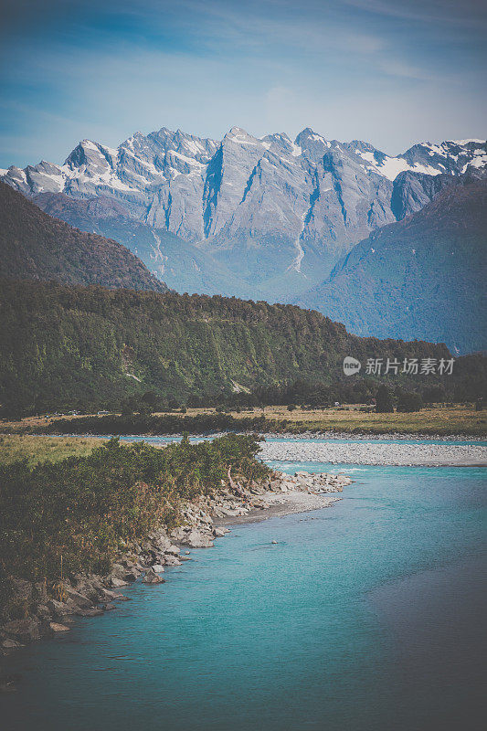 新西兰，南岛景观全景，Whataroa地区