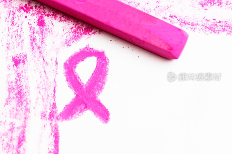 粉色乳癌宣传彩带用彩色粉笔画