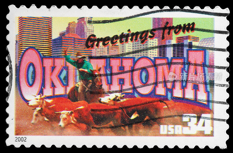 俄克拉荷马州邮票“来自美国的问候”复古明信片主题