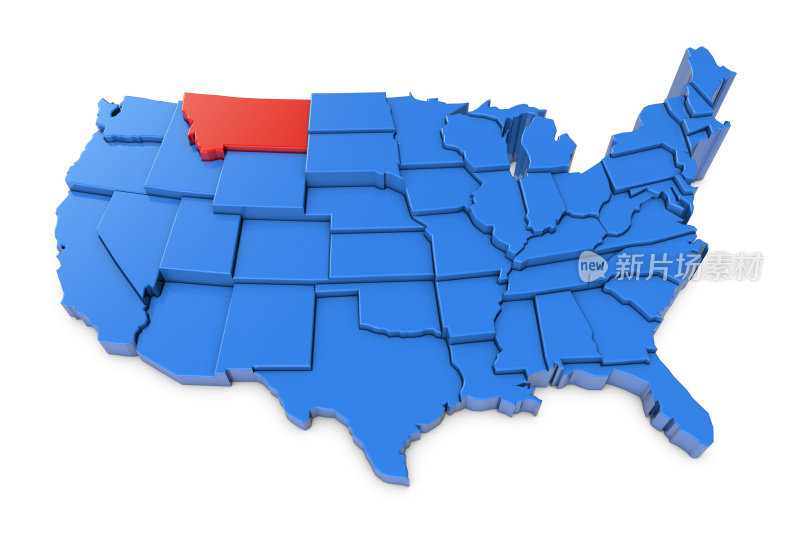 美国地图，蒙大拿州用红色标出