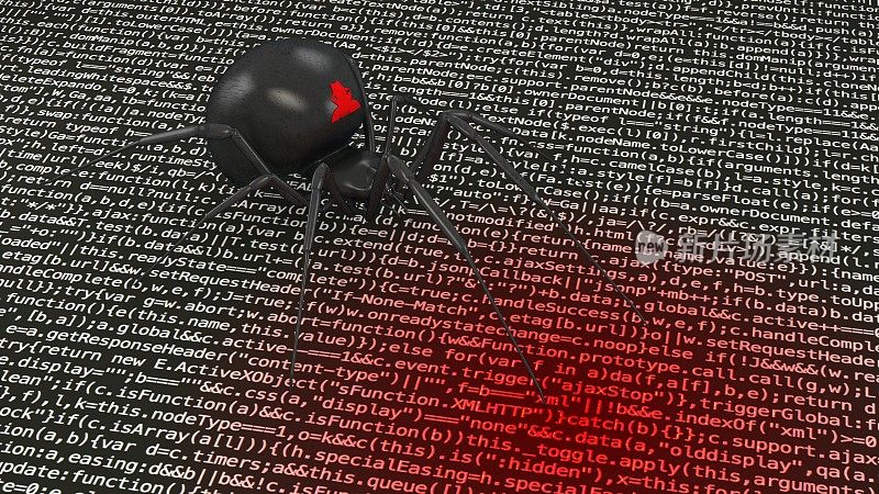 黑客蜘蛛感染计算机代码网络安全概念