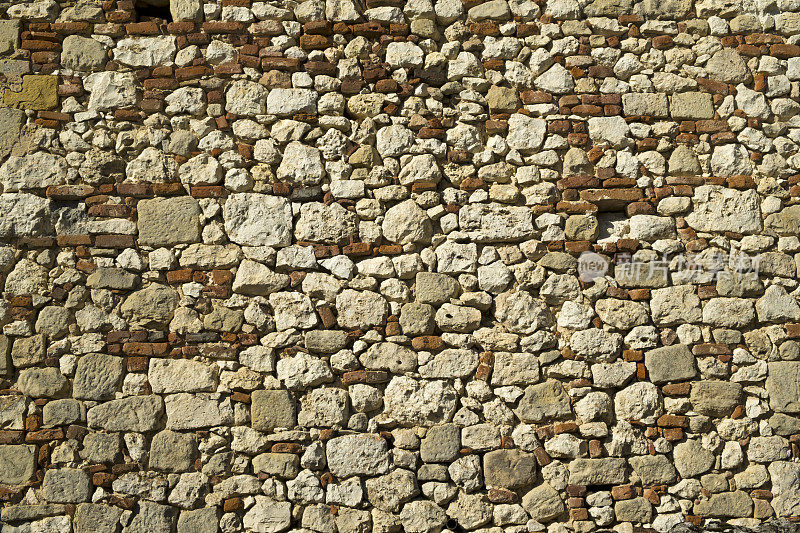 旧毛石和砖墙结构全框架纹理背景