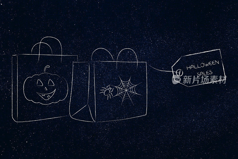 万圣节购物袋与幽灵的图标和价格标签