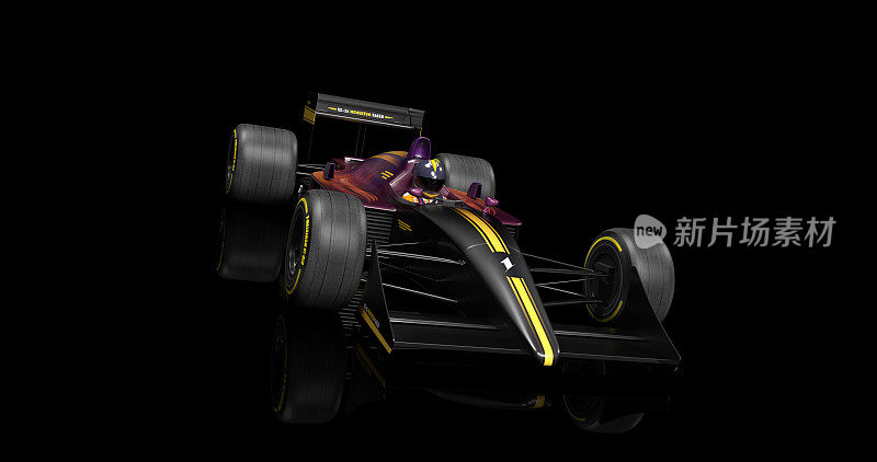 一般赛车超速在黑色背景。3D渲染