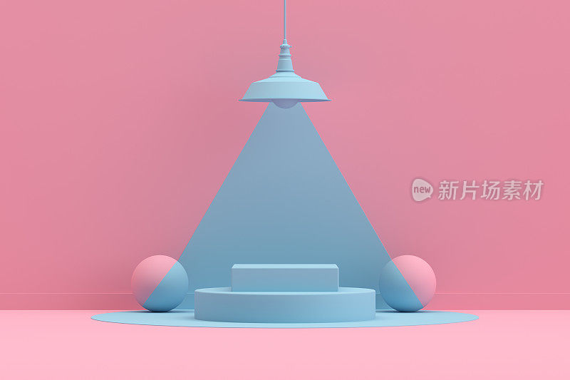 3D空白产品站，平台与灯光在粉红色背景，