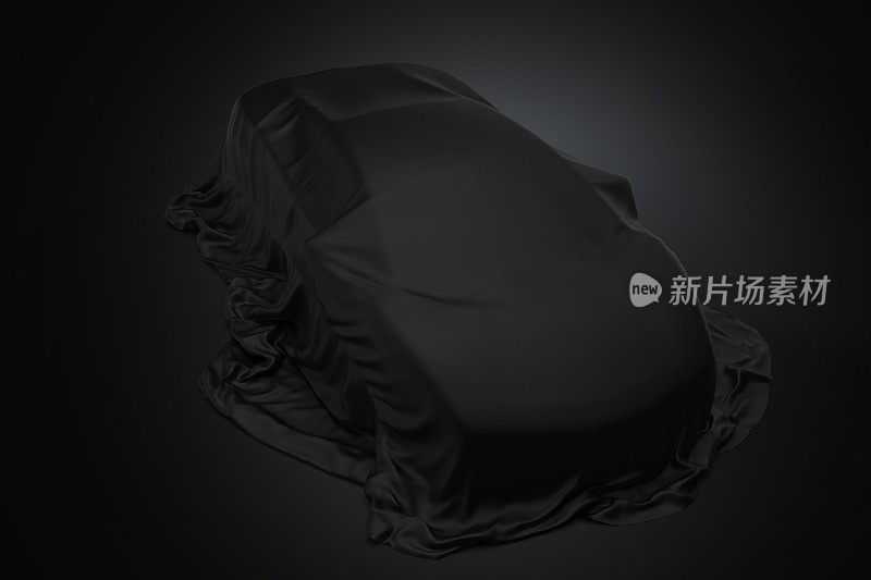 3d黑色织物，覆盖跑车黑色背景，新车展示库存照片