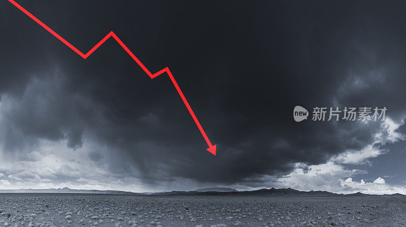 厄运。股票市场图表指向下跌和乌云
