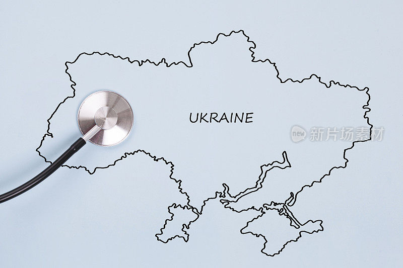 带听诊器的乌克兰地图
