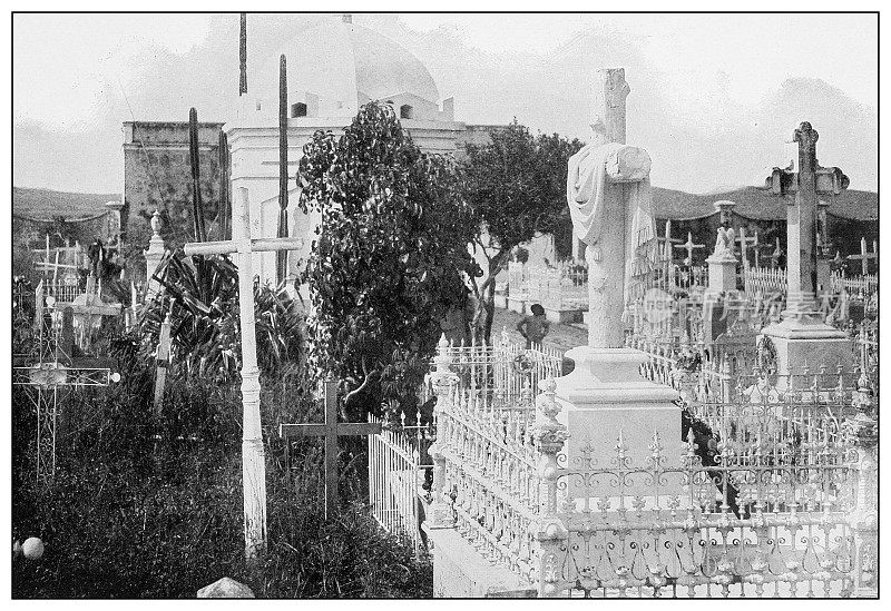 古董黑白照片:圣克拉拉公墓，古巴