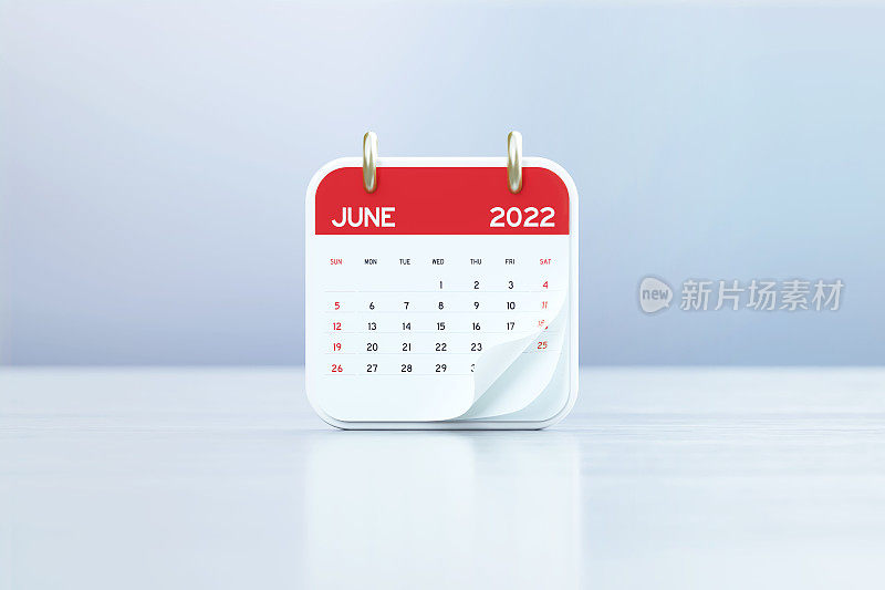 2022年6月日历白色反光背景