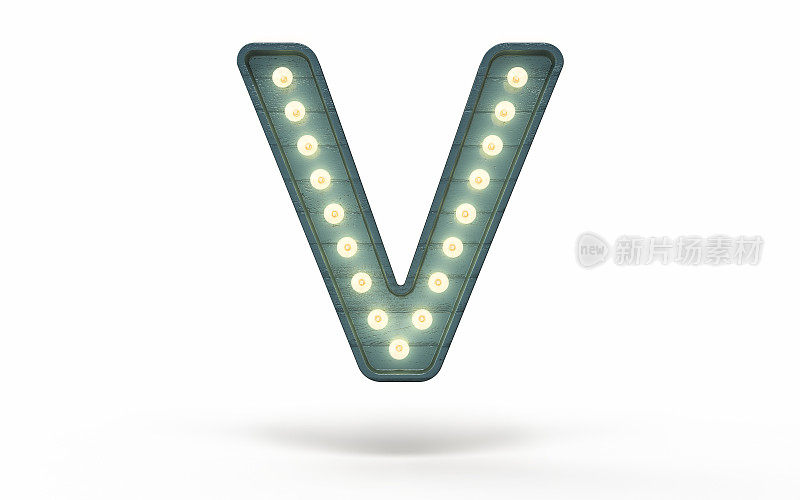 字母V装饰着绿色木头覆盖的灯泡