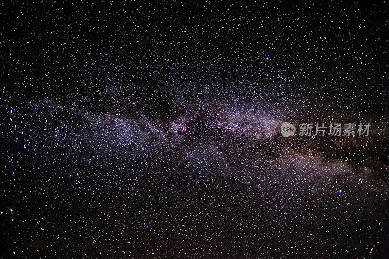 夏天的星空。天上的星星。美丽的夜晚景观。长时间的曝光。银河系。抽象的背景。深空