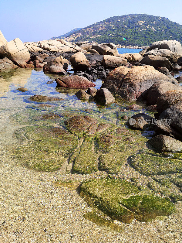 香港南丫岛榕树下泳滩的透明海水