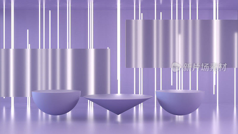 空荡荡的裙台产品展示、平台、展台以霓虹灯光淡紫色为背景