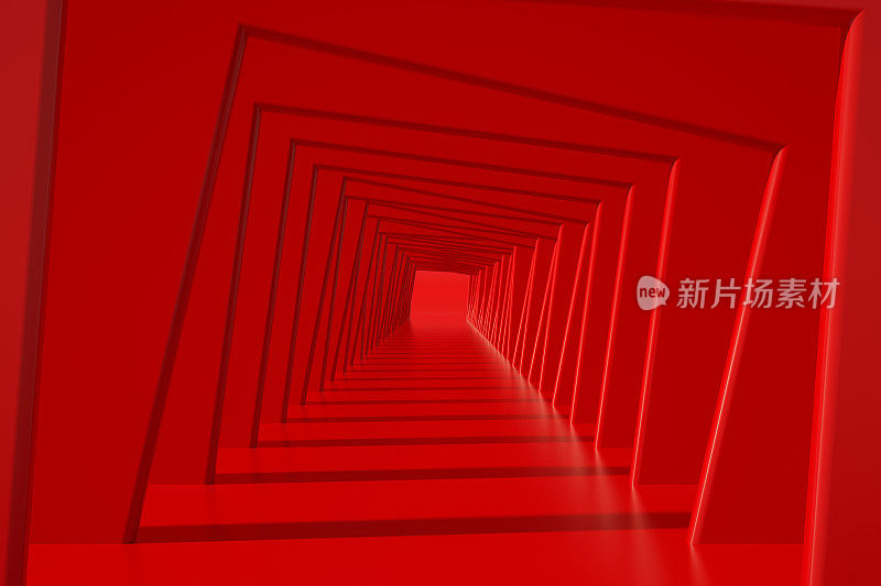 红色空房隧道走廊抽象现代建筑新年圣诞背景