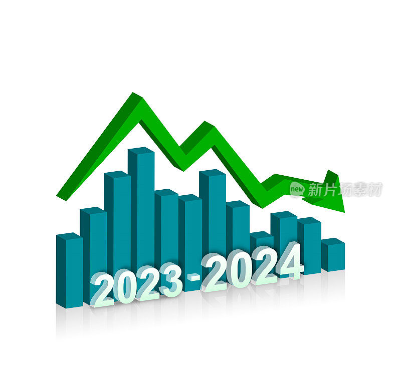 白色背景隔离的2023-2024年柱状图