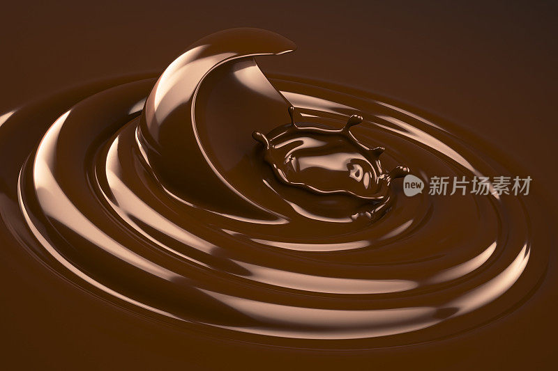 巧克力漩涡，融化的巧克力和飞溅背景。
