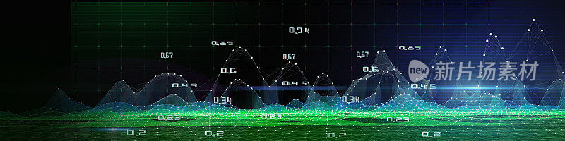 抽象的背景颜色图形线框从圆圈和数据线在黑暗。技术线框概念虚拟数据分析。大数据。旗帜为商业、科技。