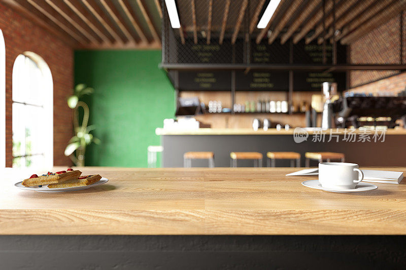 木质桌面与舒适的咖啡馆或餐厅内部