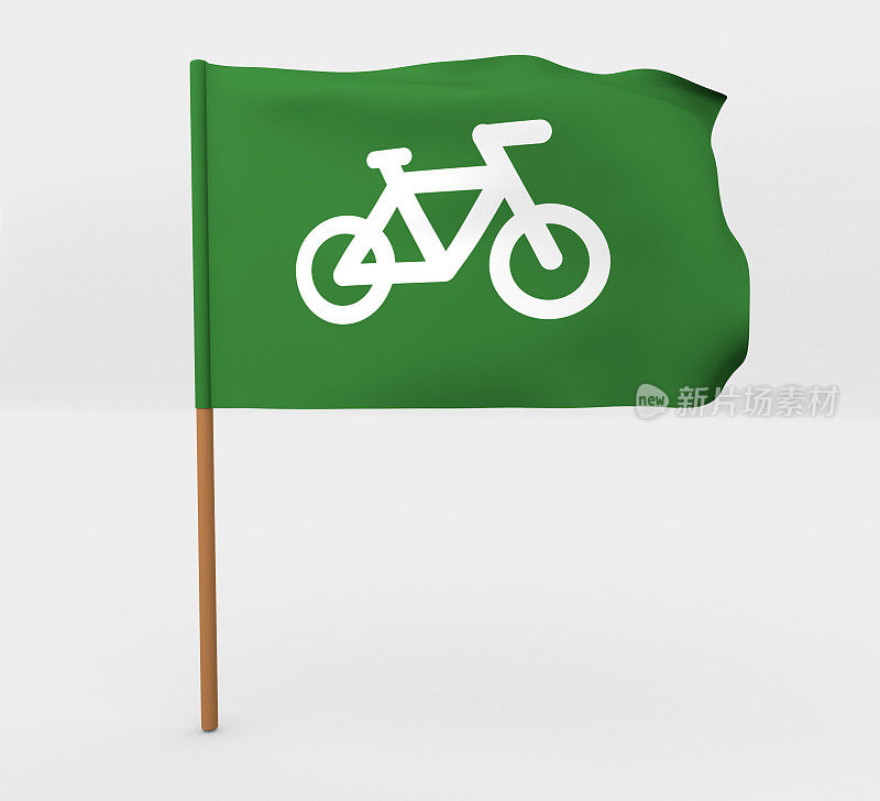 桅杆上的自行车标志旗3d插图