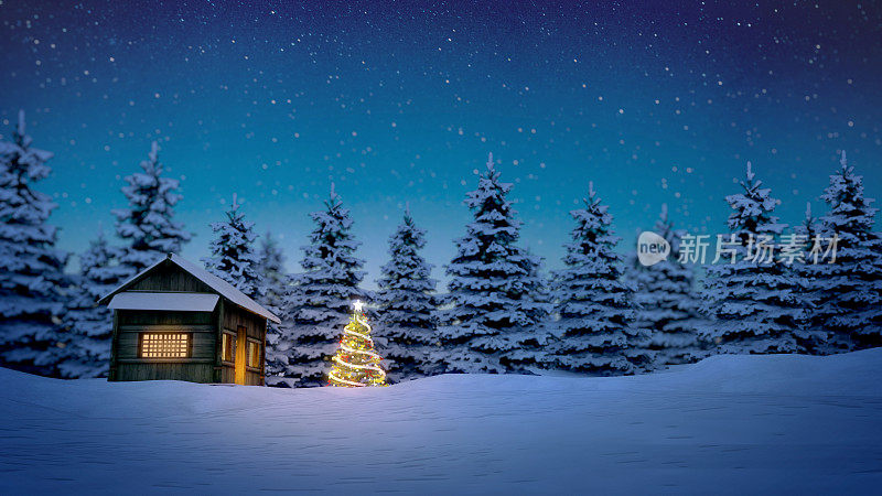 木屋和圣诞树